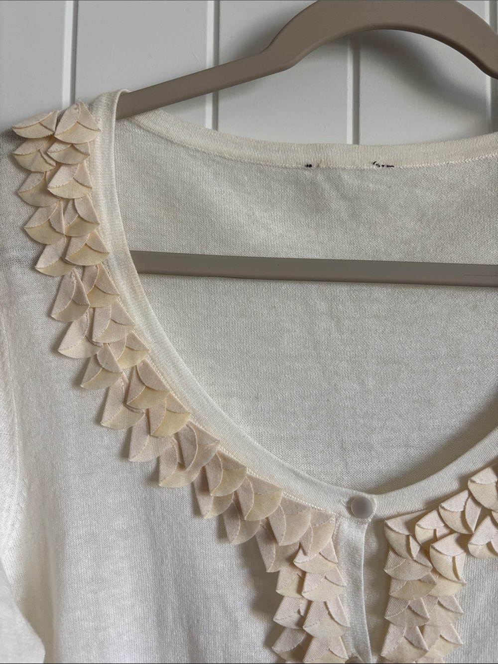 Ivory Ruffle Trim Button Cardigan - Picture 3 of 6